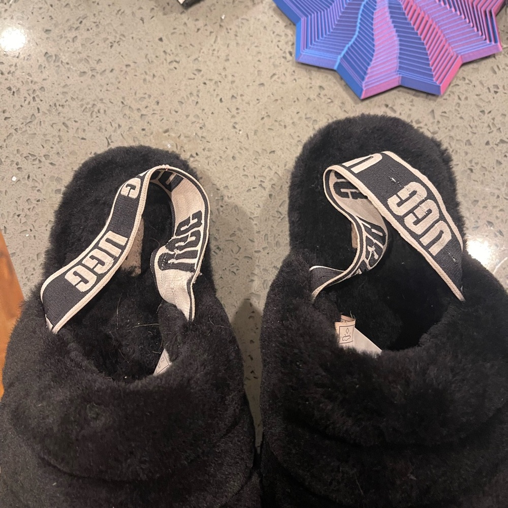 UGG Black Fluffy Slippers